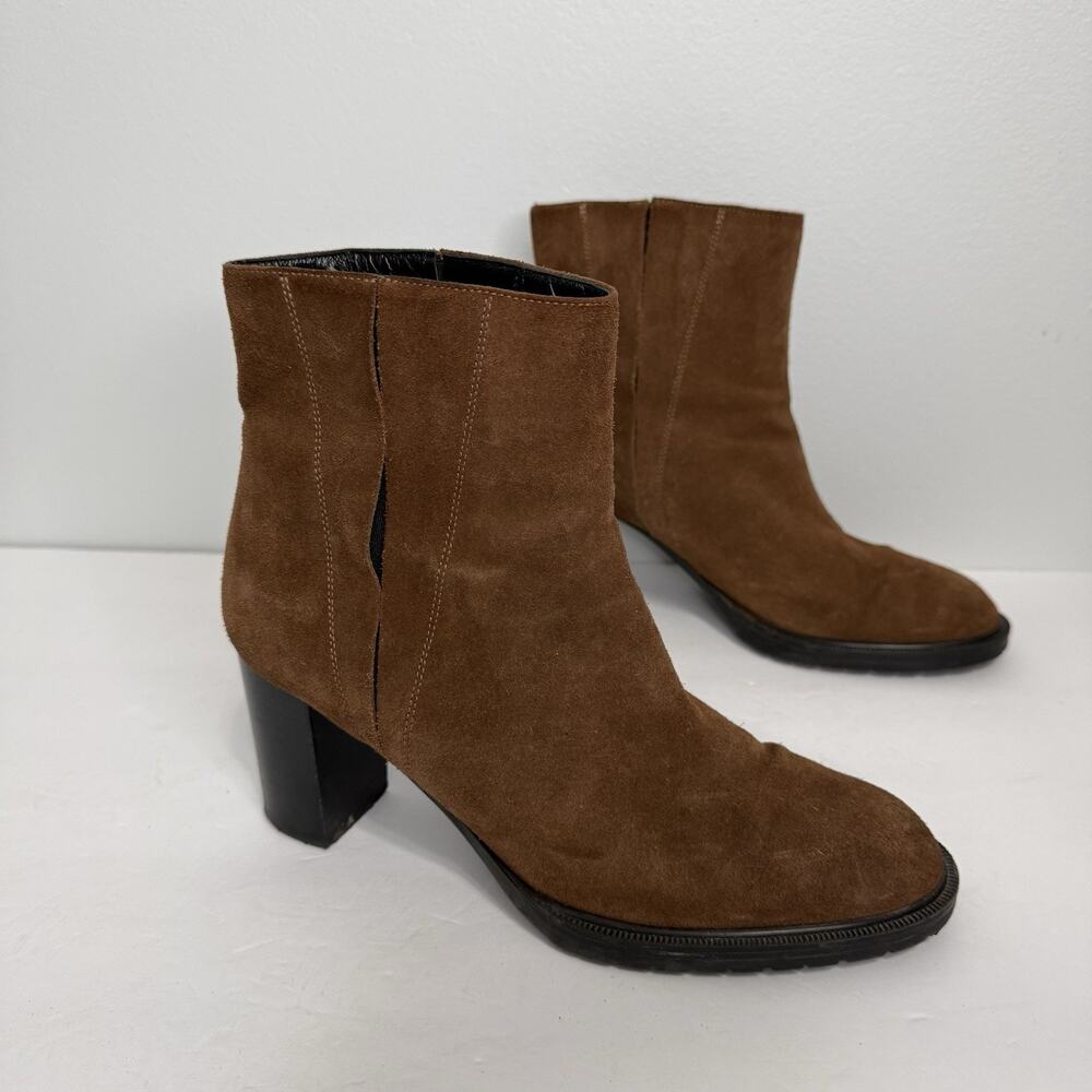 Aquatalia Womens 9.5 Ankle Booties Brown Suede Weatherproof Block Heel Boots